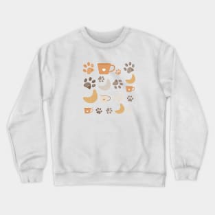 Croissant coffee and paw prints Crewneck Sweatshirt